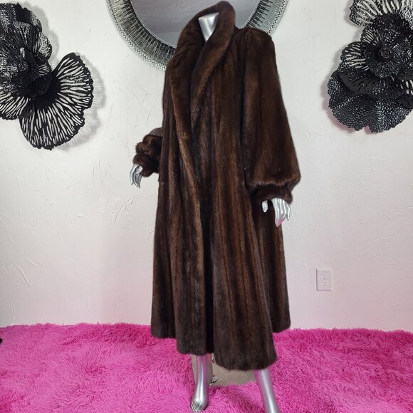 VINTAGE~PLUS 1X/2X~RANCH BROWN MAHOGANY GENUINE REAL FULL LENGTH MINK FUR COAT - Picture 10 of 16